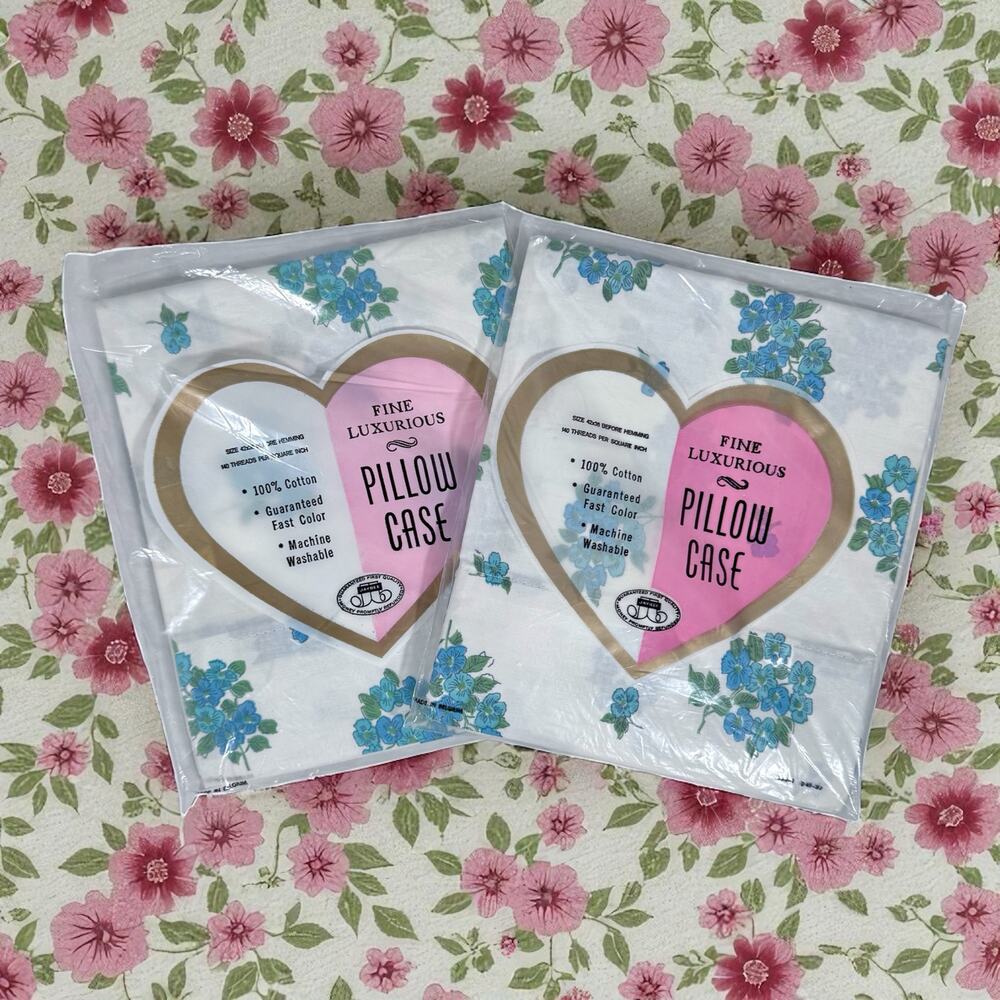 Jaybee New in Package Set of 2 VTG 100% Cotton White Blue Floral Pillowcases
